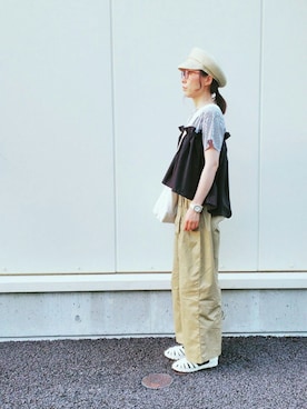 「MHL.」｜「アイテム（キャスケット）」を使った、tyu____tyuさん（レディース・158cm）の夏コーディネート