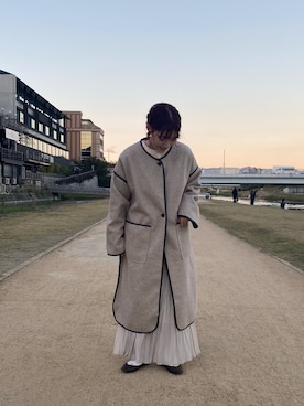 「Kastane（カスタネ）のアイテム（ノーカラーコート）」を使った、hitomiさん（レディース・155cm）の秋コーディネート
