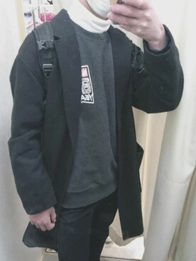 「GU（ジーユー）の（GU）スキニーフィットジーンズ（MEN ⁄ ジーンズ）」を使った、蒼田マモルさん（メンズ・173cm）の冬コーディネート