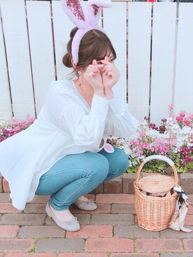 「one after another NICE CLAUP（ワンアフターアナザーナイスクラップ）のレース＆レオパードバレエシューズ（バレエシューズ）」を使った、みなみちゃん💘さん（レディース・165cm）の春コーディネート