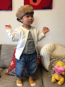 「2歳3ヶ月」｜「アイテム（ハンチング/ベレー帽）」を使った、Yu.Re.nさん（キッズ・90cm）の春コーディネート