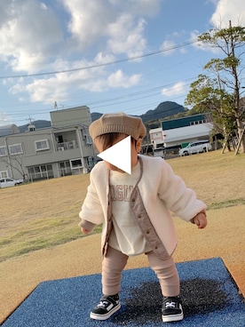 「西松屋」｜「アイテム（ハンチング/ベレー帽）」を使った、𝚜𝚘𝚞𝚔𝚞𝚗さん（キッズ・80cm）の冬コーディネート