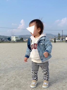 「H&M（エイチ・アンド・エム）のアイテム（デニムジャケット）」を使った、𝚜𝚘𝚞𝚔𝚞𝚗さん（キッズ・80cm）の春コーディネート