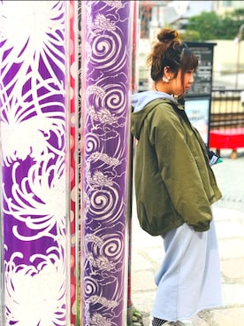 「flamingo firm（フラミンゴファーム）のアイテム（マウンテンパーカー）」を使った、Akieさん（レディース・158cm）の春コーディネート