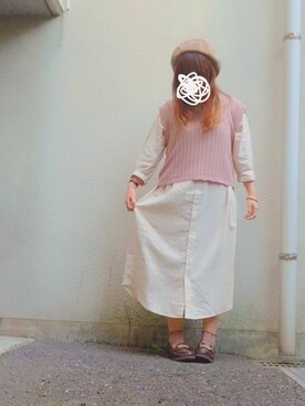 「NICE CLAUP（ナイスクラップ）のアイテム（ハンチング/ベレー帽）」を使った、Akieさん（レディース・158cm）の春コーディネート
