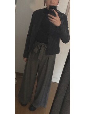 「仕事コーデ」｜「アイテム（ライダースジャケット）」を使った、T.さん（レディース・165cm）の秋コーディネート