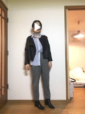 「スタミキ」｜「アイテム（ノーカラージャケット）」を使った、T.さん（レディース・166cm）の冬コーディネート