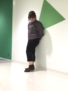 「MERLOT（メルロー）のアイテム（シャツ/ブラウス、ブルー系）」を使った、la-nagoyaさん（レディース・163cm）の秋コーディネート
