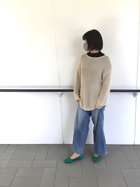 「ORiental TRaffic（オリエンタルトラフィック）のカットワークフラットパンプス/11121（パンプス、グリーン系）」を使った、la-nagoyaさん（レディース・163cm）の春コーディネート