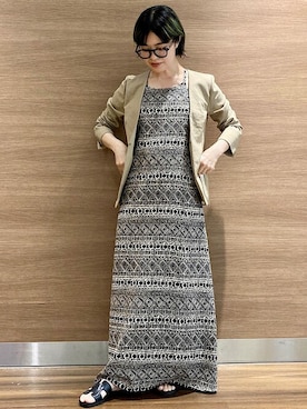 「黒サンダル」｜「アイテム（ノーカラージャケット）」を使った、川端さん（レディース・153cm）の春コーディネート