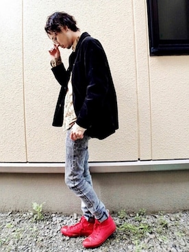 「柄シャツ」｜「アイテム（カバーオール）」を使った、Yu-Jie*さん（メンズ・171cm）の秋コーディネート