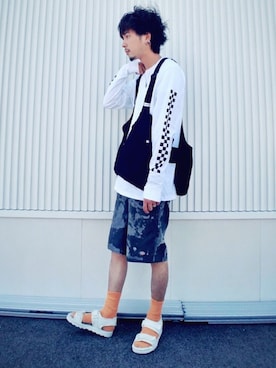 「AZUL by moussy（アズールバイマウジー）のアイテム（サンダル）」を使った、Yu-Jie*さん（メンズ・171cm）の春コーディネート