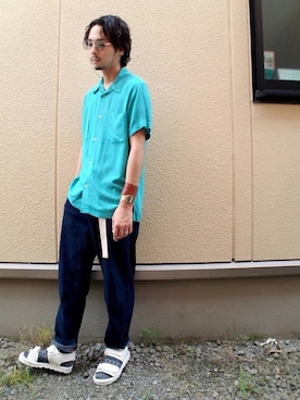 「AZUL by moussy（アズールバイマウジー）のアイテム（サンダル）」を使った、Yu-Jie*さん（メンズ・171cm）の夏コーディネート