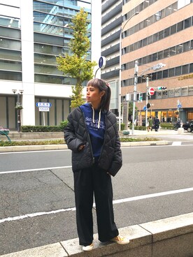 「サタデーズ ニューヨークシティ (Saturdays NYC)」｜「アイテム（ナイロンジャケット）」を使った、RIOさん（レディース・158cm）の冬コーディネート
