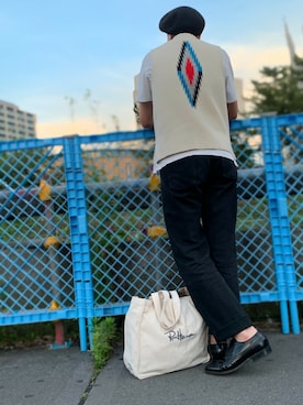 「RonHerman VINTAGE（ロンハーマンヴィンテージ）のアイテム（トートバッグ）」を使った、mosaさん（メンズ・183cm）の夏コーディネート
