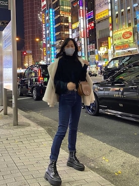 「JUNOAH（ジュノア）のアイテム（ムートンコート）」を使った、Hikaruさん（レディース・163cm）の冬コーディネート