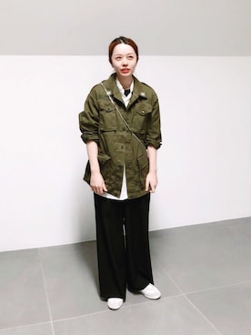 「HYKE」｜「アイテム（ミリタリージャケット）」を使った、gura_suzukiさん（レディース・158cm）の春コーディネート