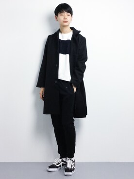「unrelaxing（アンリラクシング）のアイテム（ステンカラーコート）」を使った、Yさん（メンズ・184cm）の冬コーディネート