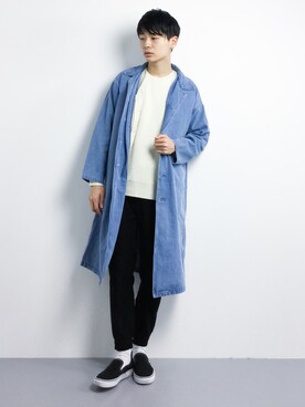 「JUNRED（ジュンレッド）のアイテム（ステンカラーコート）」を使った、Yさん（メンズ・184cm）の冬コーディネート