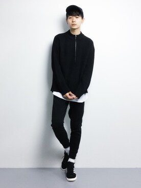 「MONKEY TIME（モンキータイム）のアイテム（ニット/セーター）」を使った、Yさん（メンズ・184cm）の冬コーディネート