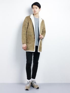 「SHIPS JET BLUE（シップスジェットブルー）のアイテム（ムートンコート）」を使った、Yさん（メンズ・184cm）の冬コーディネート