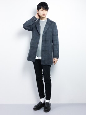 「ZIP FIVE（ジップファイブ）のアイテム（チェスターコート）」を使った、Yさん（メンズ・184cm）の冬コーディネート