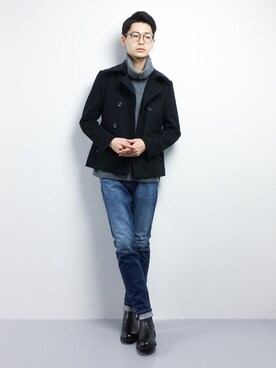 「improves（インプローブス）のアイテム（ピーコート）」を使った、Yさん（メンズ・184cm）の冬コーディネート