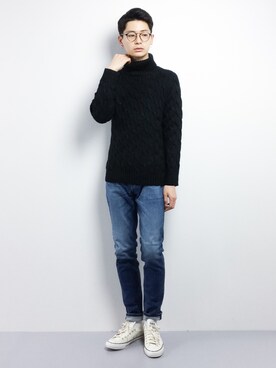 「improves（インプローブス）のアイテム（ニット/セーター）」を使った、Yさん（メンズ・184cm）の冬コーディネート