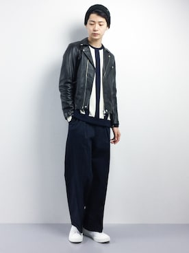 「STUDIOUS（ステュディオス）のアイテム（ライダースジャケット）」を使った、Yさん（メンズ・184cm）の春コーディネート