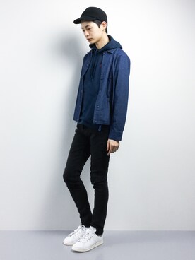 「アイテム（パーカー、ブルー系）」を使った、Yさん（メンズ・184cm）の春コーディネート