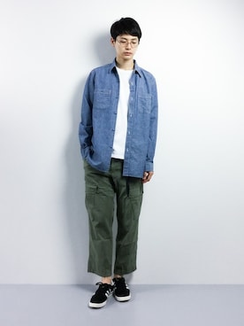 Beams Plus シャンブレー ワークシャツを使ったメンズ人気ファッションコーディネート Wear