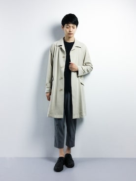 「ADAM ET ROPE'（アダムエロペ）のアイテム（ステンカラーコート）」を使った、Yさん（メンズ・184cm）の春コーディネート
