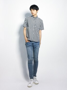 「MONKEY TIME（モンキータイム）のアイテム（デニムパンツ）」を使った、Yさん（メンズ・184cm）の夏コーディネート