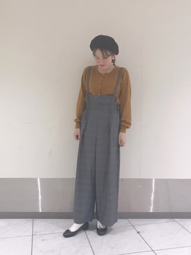 「マスタード」｜「アイテム（ハンチング/ベレー帽）」を使った、H a k iさん（レディース・154cm）の秋コーディネート