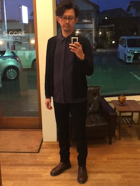 「A.P.C.（アーペーセー）のアイテム（ブーツ）」を使った、ケイスケ（s-core）さん（メンズ・181cm）の冬コーディネート