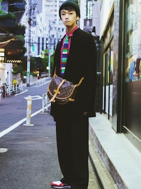 「Yohji Yamamoto（ヨウジヤマモト）のアイテム（チェスターコート）」を使った、Kouhei Yumotoさん（メンズ・180cm）の春コーディネート