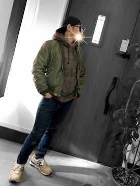 「Buzz Rickson's（バズリクソンズ）のアイテム（MA-1）」を使った、you-rockさん（メンズ・167cm）の冬コーディネート