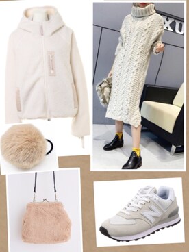 「NEW BALANCE（ニューバランス）のアイテム（スニーカー、ベージュ系）」を使った、nanakoさん（レディース・155cm）の秋コーディネート