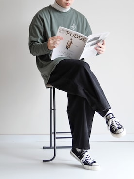 「kutir（クティール）のアソートプリントロンT（Tシャツ/カットソー）」を使った、ゆうげんさん（メンズ・174cm）の秋コーディネート