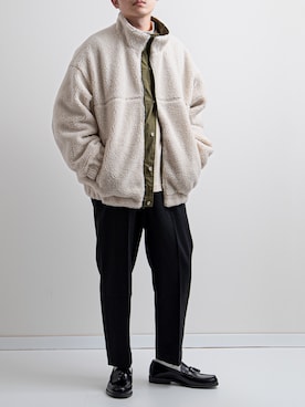 「kutir（クティール）のリバーシブルボアブルゾン（ブルゾン）」を使った、ゆうげんさん（メンズ・174cm）の秋コーディネート