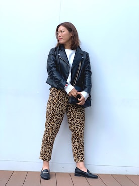 「FOREVER 21」｜「アイテム（ライダースジャケット）」を使った、ミヅやんさん（レディース・158cm）の春コーディネート