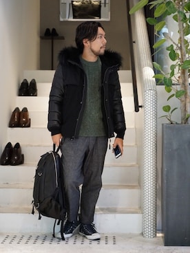 「DECADE（ディケイド）のアイテム（バッグ）」を使った、MURAさん（メンズ・171cm）の冬コーディネート