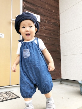 「COMME CA ISM（コムサイズム）のアイテム（ハンチング/ベレー帽）」を使った、Sumika さん（キッズ・80cm）の秋コーディネート
