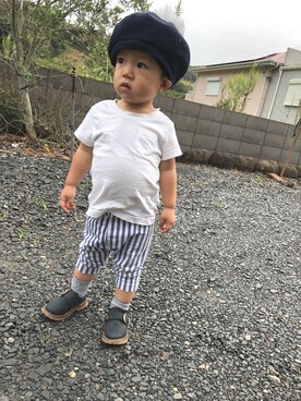 「COMME CA ISM（コムサイズム）のアイテム（ハンチング/ベレー帽）」を使った、Sumika さん（キッズ・80cm）の秋コーディネート