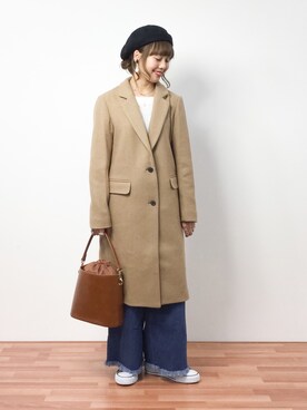 「フリンジデニム」｜「アイテム（チェスターコート）」を使った、内山陽菜さん（レディース・149cm）の冬コーディネート