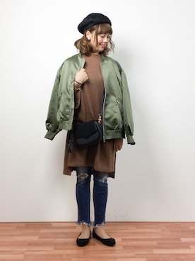 「PLAIN CLOTHING（プレーンクロージング）のアイテム（ハンチング/ベレー帽）」を使った、内山陽菜さん（レディース・149cm）の冬コーディネート