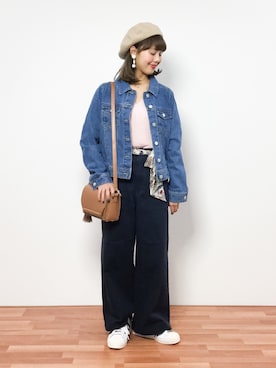「SpRay（スプレイ）のアイテム（デニムジャケット）」を使った、内山陽菜さん（レディース・149cm）の冬コーディネート