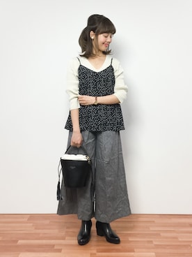 「SLOBE IENA（スローブイエナ）のアイテム（キャミソール）」を使った、内山陽菜さん（レディース・149cm）の冬コーディネート