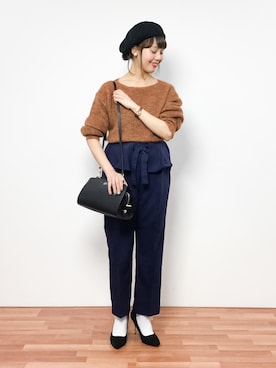 「ぺプラム」｜「アイテム（帽子）」を使った、内山陽菜さん（レディース・149cm）の冬コーディネート