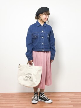 「SLOBE IENA（スローブイエナ）のアイテム（ハンチング/ベレー帽）」を使った、内山陽菜さん（レディース・149cm）の春コーディネート